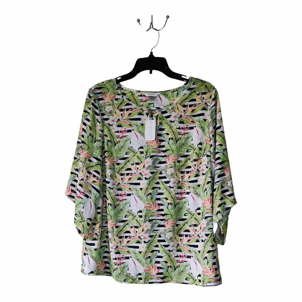 CJ Banks Womens Shirt Blouse Tropical Print Business Casual Plus Size X NWT
